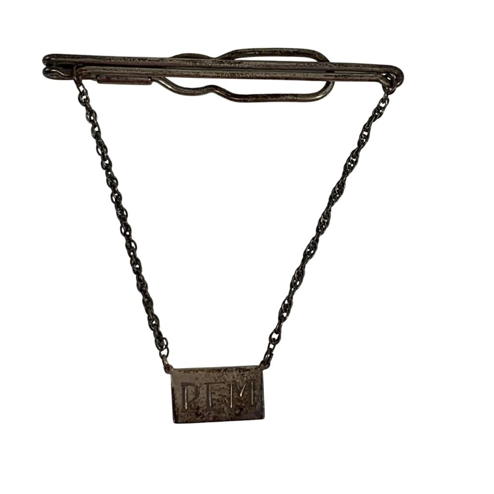925 Sterling Silver Masonic Tie Bar Clip REM Band or Monogram Art Deco